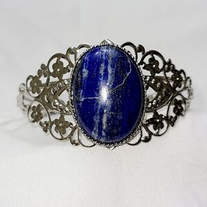 Lapis Lazuli Cuff Bracelet in Silver Tone